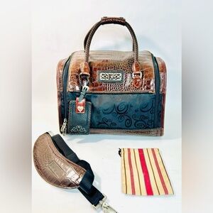 Brighton Travel Duffel Bag Brown Croc Leather Black Canvas Toiletry Bag